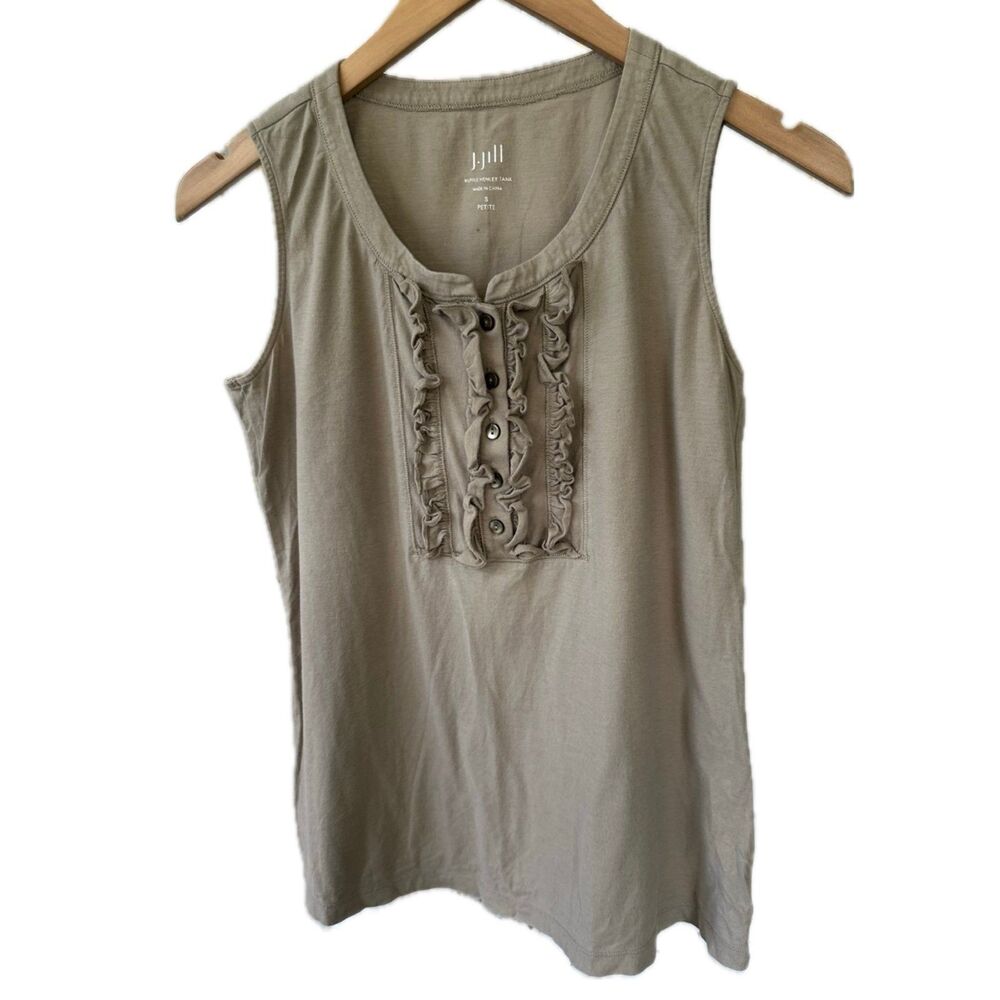 J. Jill Women's 100% Cotton Classic Scoop Neck Ruffle Front Henley Tank Petite S